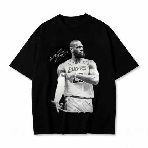 Czarna koszulka LeBron James z nadrukiem portretu i autografem