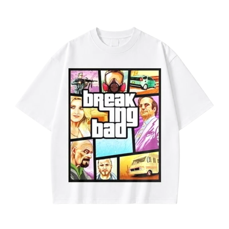 Biała koszulka Breaking Bad z nadrukiem plakatu w stylu GTA