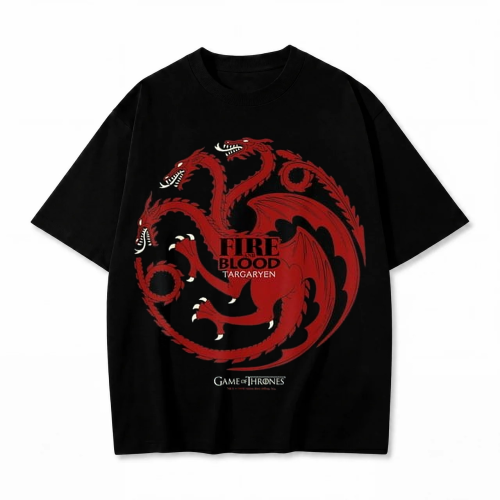 Czarna koszulka Gra o Tron z nadrukiem herbu Targaryenów Fire and Blood