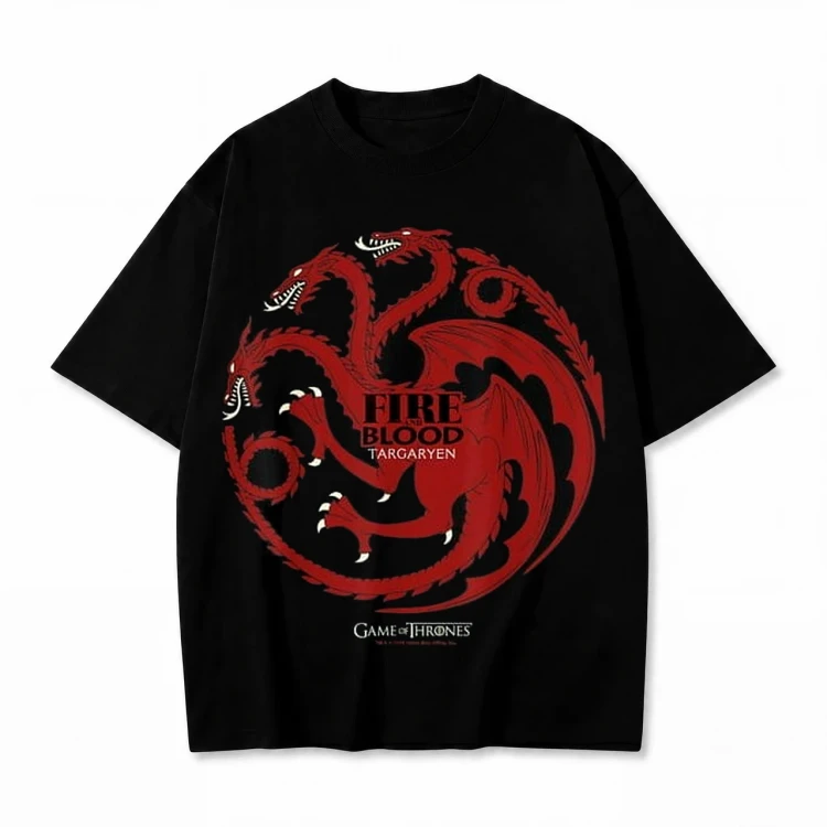 Czarna koszulka Gra o Tron z nadrukiem herbu Targaryenów Fire and Blood