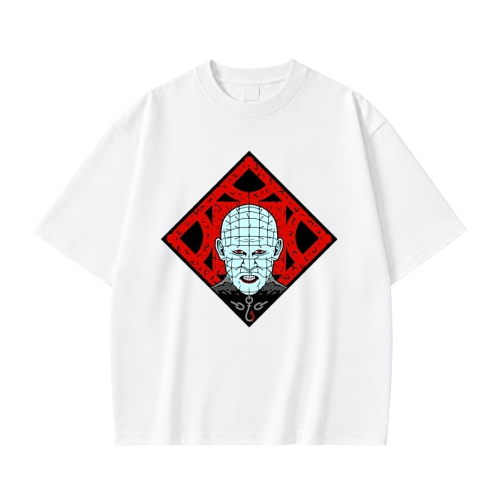 Biała koszulka Hellraiser z nadrukiem Pinhead w czerwonym rombie