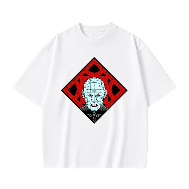 Biała koszulka Hellraiser z nadrukiem Pinhead w czerwonym rombie