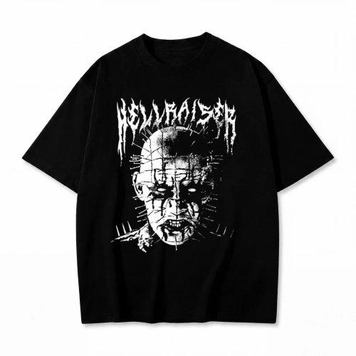Czarna koszulka Hellraiser z nadrukiem Pinhead w stylu metalowym