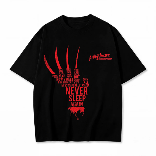 Czarna koszulka Koszmar z ulicy Wiązów z nadrukiem Never Sleep Again