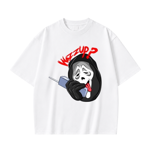Biała koszulka Krzyk z nadrukiem Ghostface Wazzup