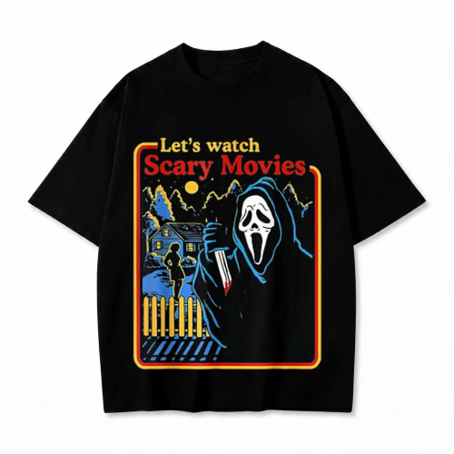 Czarna koszulka Krzyk z nadrukiem Let's Watch Scary Movies
