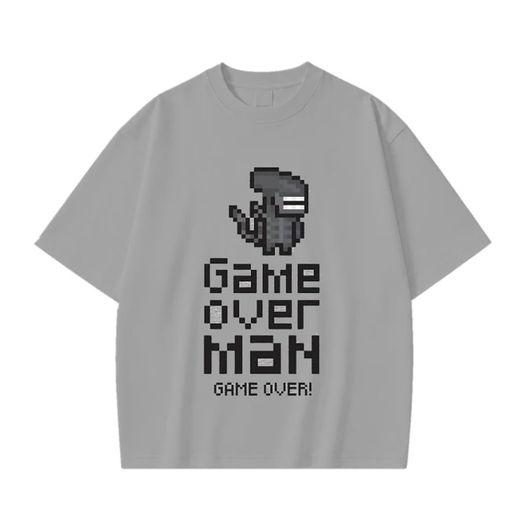 Szara koszulka Obcy z nadrukiem Game Over Man