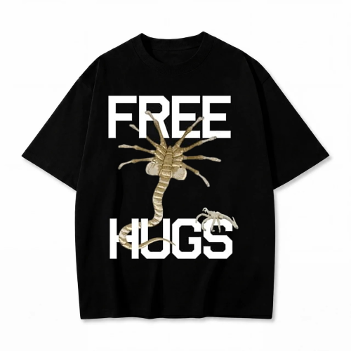 Czarna koszulka Obcy z nadrukiem Facehugger Free Hugs