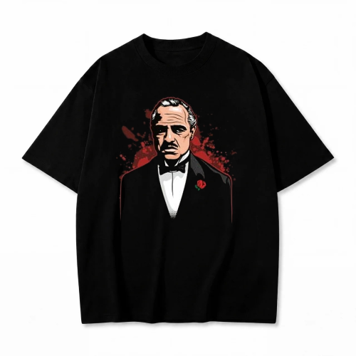 Czarna koszulka Ojciec Chrzestny z nadrukiem portretu Don Vito Corleone