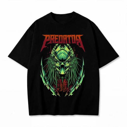 Czarna koszulka Predator z nadrukiem zielonego Predatora z logo
