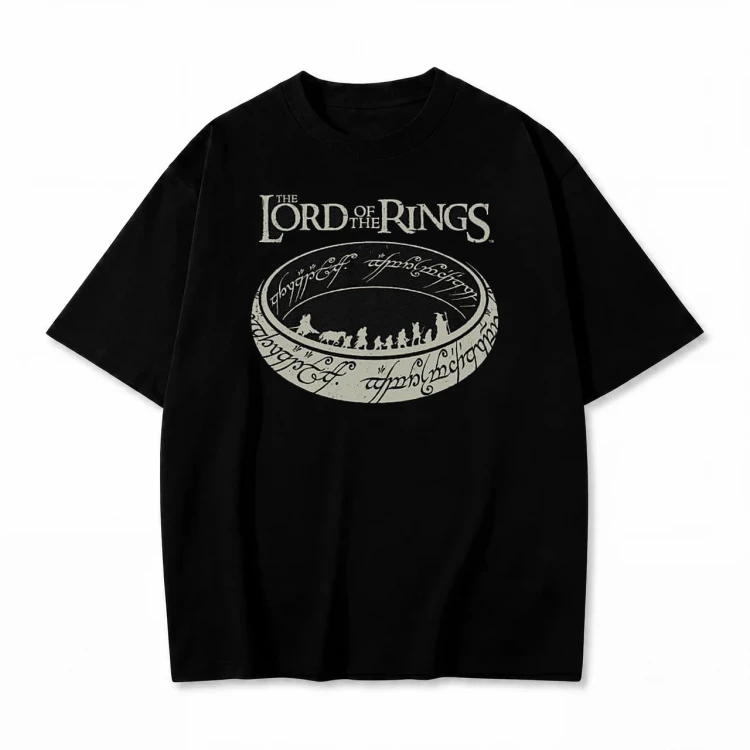 Czarna koszulka Władca Pierścieni z nadrukiem Jedynego Pierścienia i logo The Lord of the Rings