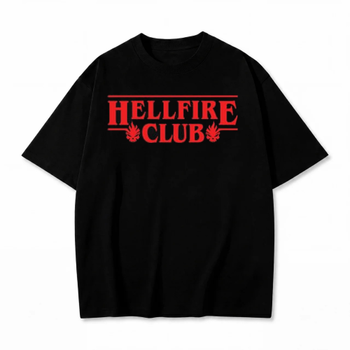 Czarna koszulka Stranger Things z nadrukiem Hellfire Club