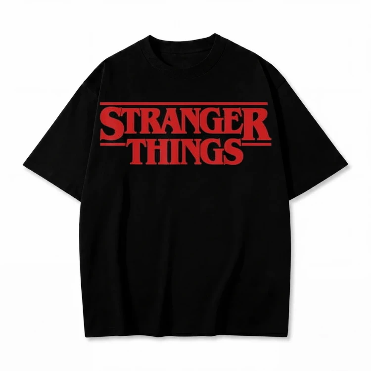 Czarna koszulka Stranger Things z nadrukiem czerwonego logo