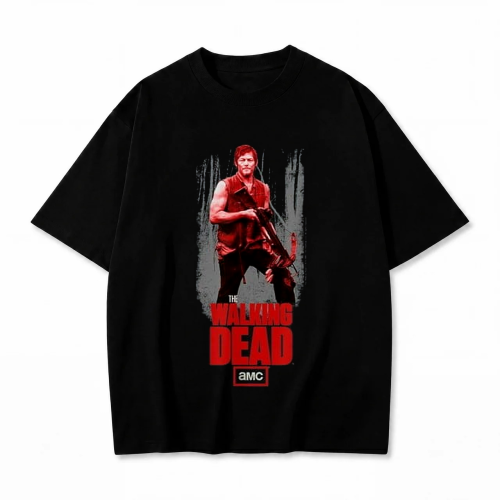 Czarna koszulka The Walking Dead z nadrukiem Daryla Dixona z kuszą