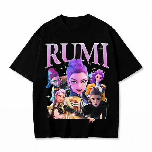 Czarna koszulka K-pop Demon Hunters z nadrukiem Rumi
