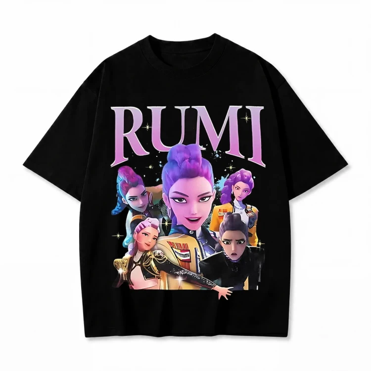 Czarna koszulka K-pop Demon Hunters z nadrukiem Rumi