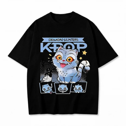 Czarna koszulka K-pop Demon Hunters z nadrukiem tygrysa i logo K-Pop Demon Hunters