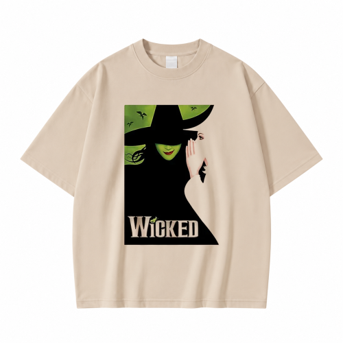 Beżowa koszulka Wicked z nadrukiem sylwetki czarownicy