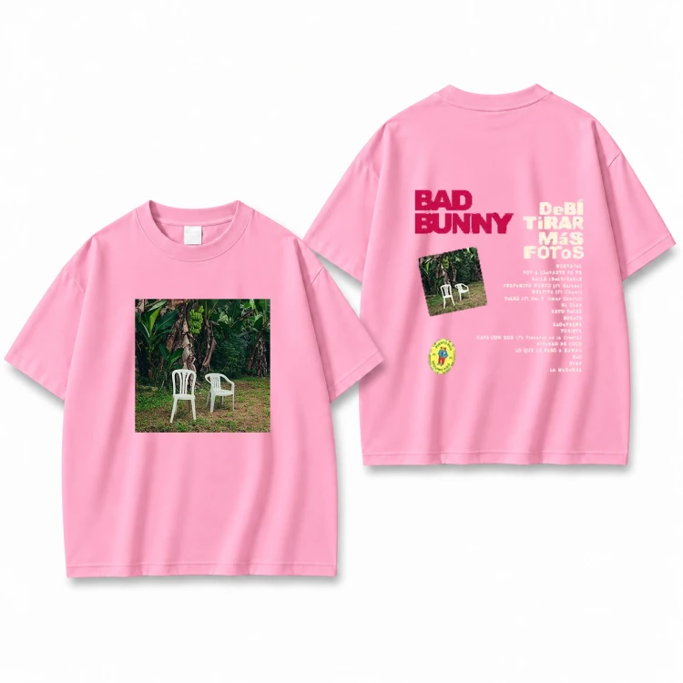 Różowa koszulka Bad Bunny z nadrukiem na plecach i z przodu