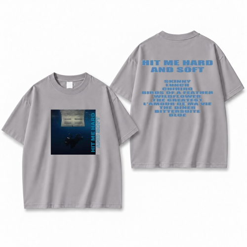 Szara koszulka Billie Eilish z nadrukiem z przodu i z tyłu