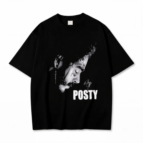 Czarna koszulka Post Malone z nadrukiem z przodu