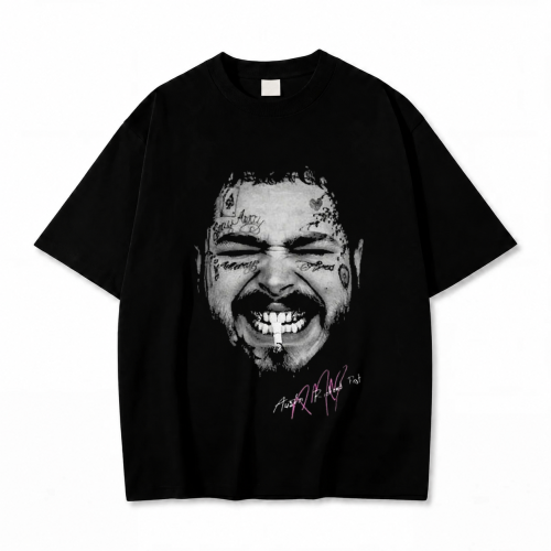 Czarna koszulka Post Malone z nadrukiem z przodu