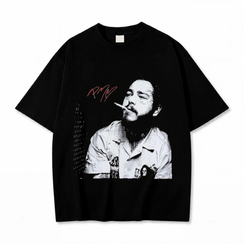 Czarna koszulka Post Malone z nadrukiem z przodu