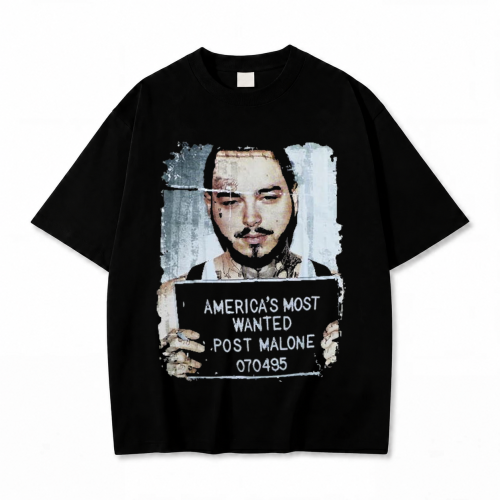 Czarna koszulka Post Malone z nadrukiem z przodu