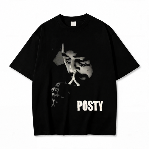 Czarna koszulka Post Malone z nadrukiem z przodu
