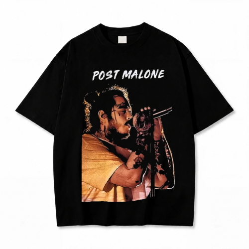 Czarna koszulka Post Malone z nadrukiem z przodu