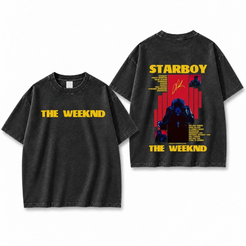 Sprana czarna koszulka The Weeknd Starboy z nadrukiem z przodu i z tyłu