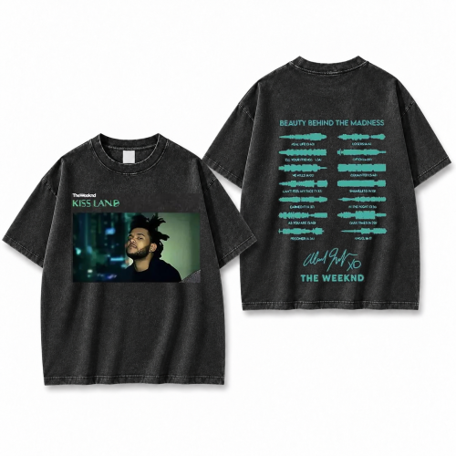 Sprana czarna koszulka The Weeknd Kiss Land i Beauty Behind the Madness