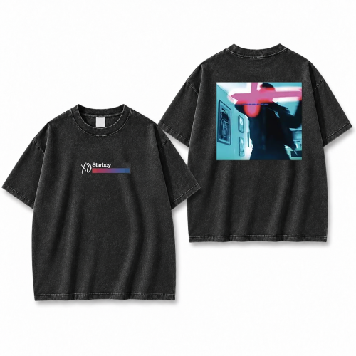 Sprana czarna koszulka The Weeknd XO Starboy z okładką albumu z tyłu