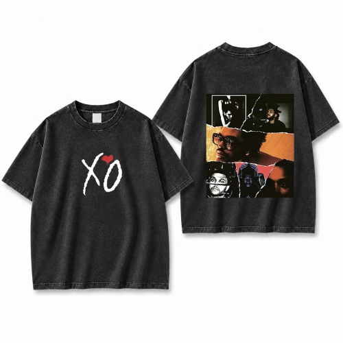 Sprana czarna koszulka The Weeknd XO z kolażem zdjęć z tyłu
