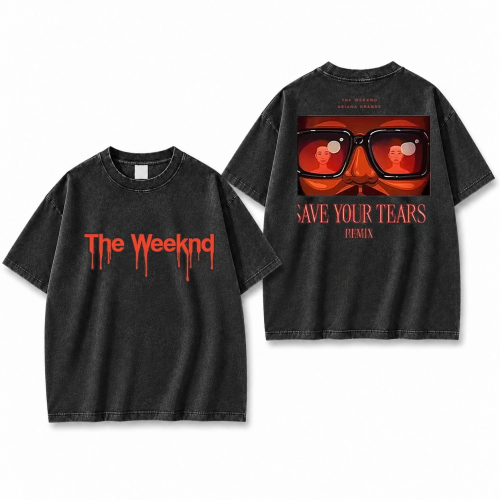 Sprana czarna koszulka The Weeknd Save Your Tears z nadrukiem z przodu i z tyłu