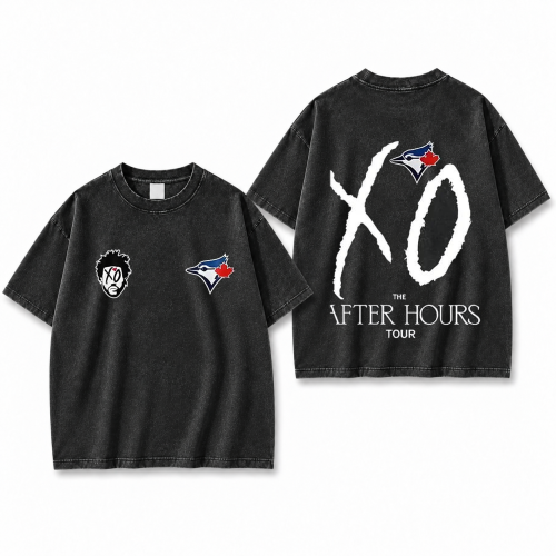 Sprana czarna koszulka The Weeknd XO After Hours Tour z nadrukiem z przodu i z tyłu