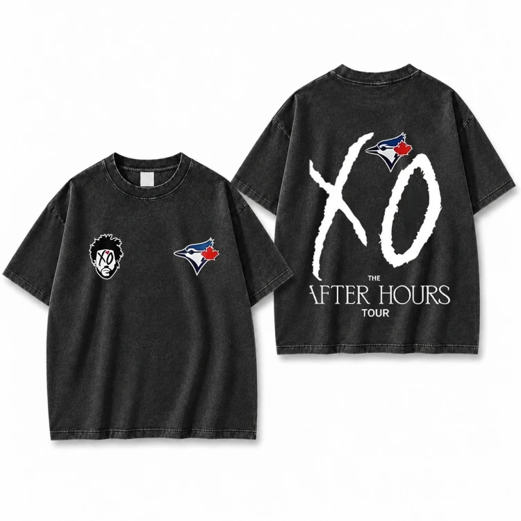 Sprana czarna koszulka The Weeknd XO After Hours Tour z nadrukiem z przodu i z tyłu