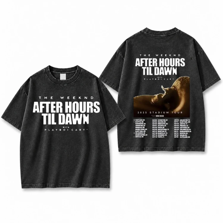 Sprana czarna koszulka The Weeknd After Hours Til Dawn Tour z nadrukiem z przodu i z tyłu