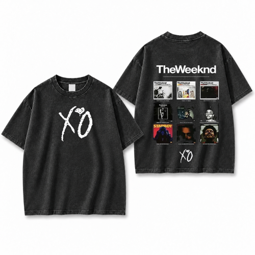 Sprana czarna koszulka The Weeknd XO z dyskografią z nadrukiem z przodu i z tyłu