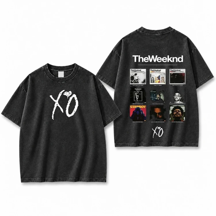 Sprana czarna koszulka The Weeknd XO z dyskografią z nadrukiem z przodu i z tyłu