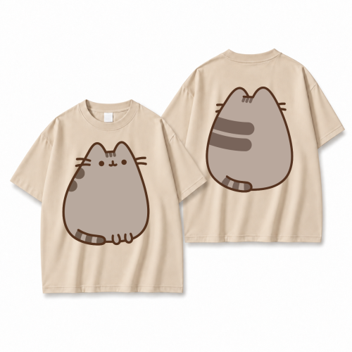 Beżowa koszulka Pusheen - nadruk kotka z przodu i z tyłu
