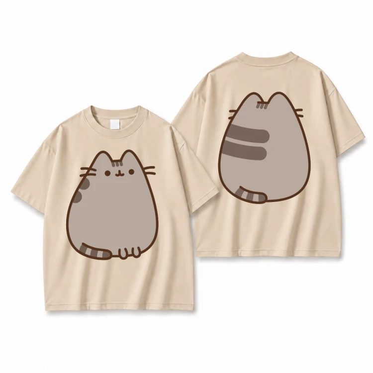Beżowa koszulka Pusheen - nadruk kotka z przodu i z tyłu