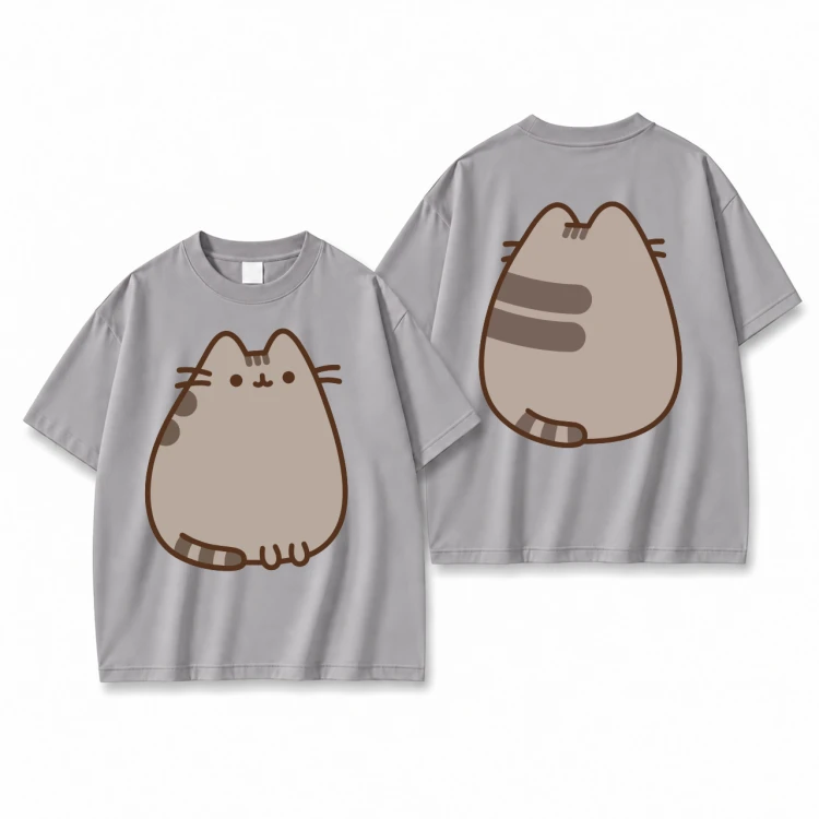 Szara koszulka Pusheen - nadruk kotka z przodu i z tyłu