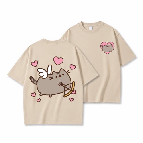 Beżowa koszulka Pusheen Kupidyn - nadruk z tyłu i serduszko z przodu