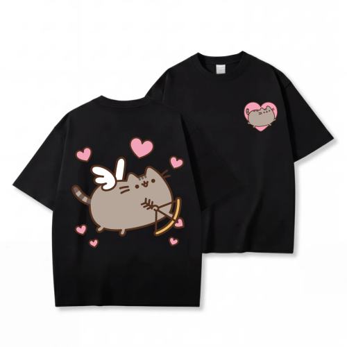 Czarna koszulka Pusheen Kupidyn - nadruk z tyłu i serduszko z przodu
