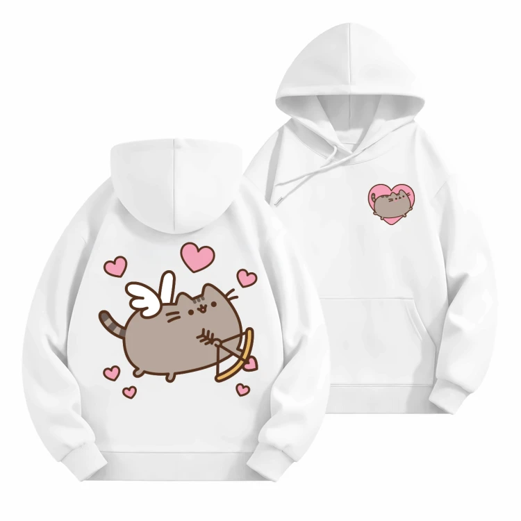 Biała bluza z kapturem Pusheen Kupidyn - nadruk z tyłu i serduszko z przodu
