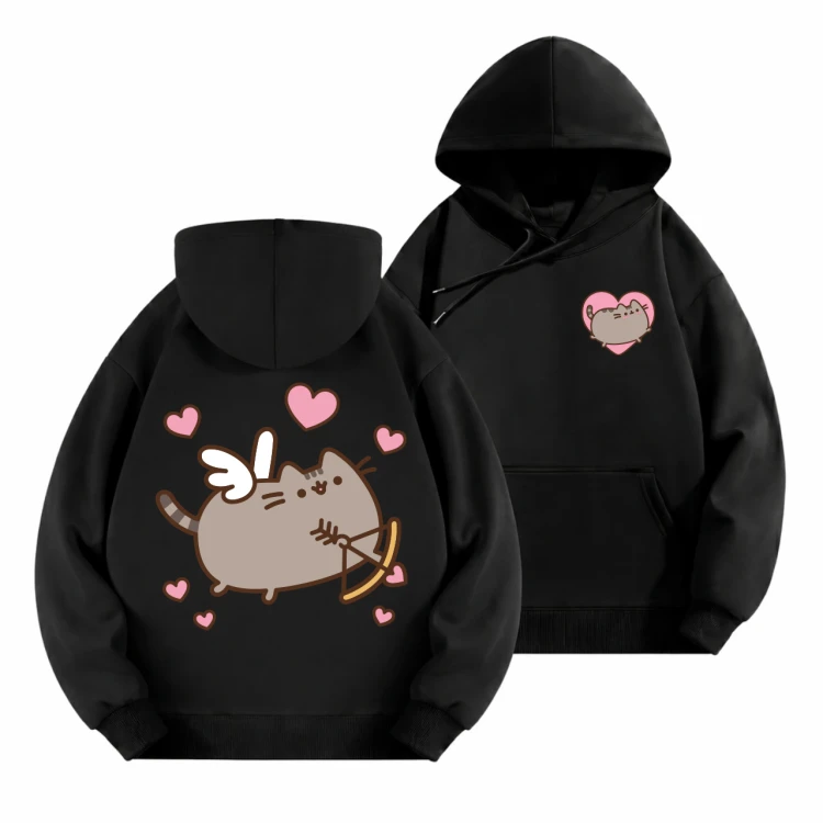 Czarna bluza z kapturem Pusheen Kupidyn - nadruk z tyłu i serduszko z przodu