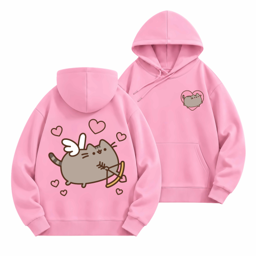 Różowa bluza z kapturem Pusheen Kupidyn - nadruk z tyłu i serduszko z przodu