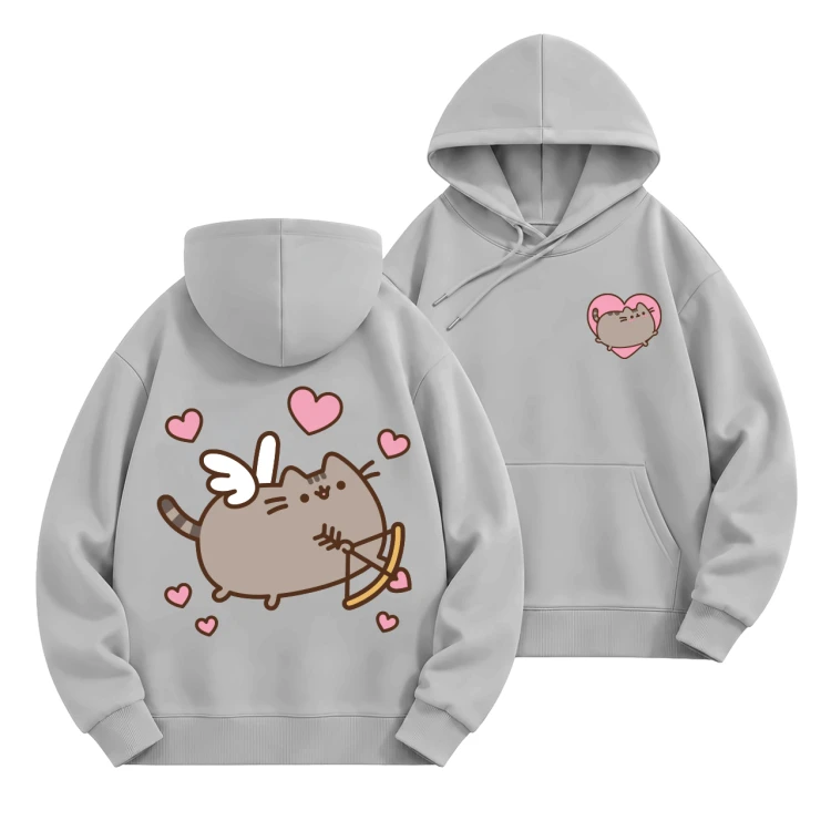 Szara bluza z kapturem Pusheen Kupidyn - nadruk z tyłu i serduszko z przodu