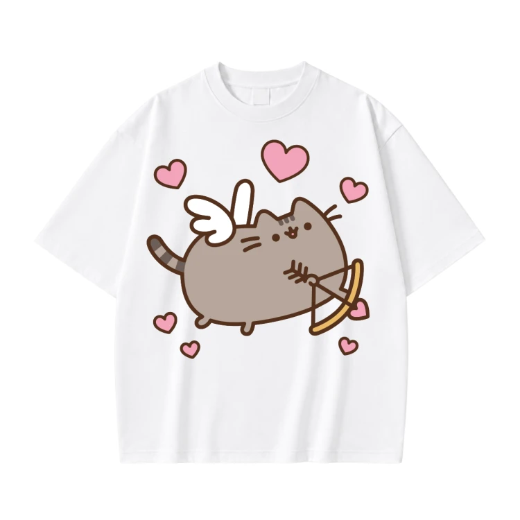 Biała koszulka Pusheen Kupidyn z serduszkami - nadruk z przodu